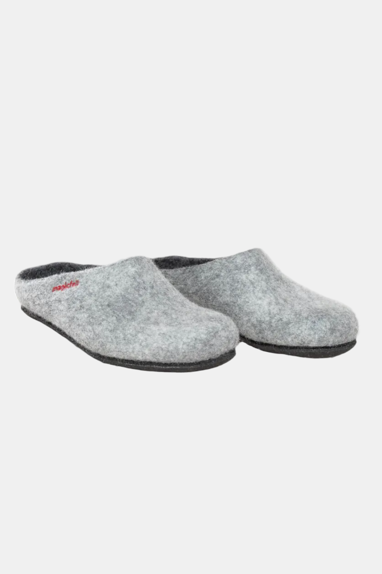 Pair of gray slippers on a white background