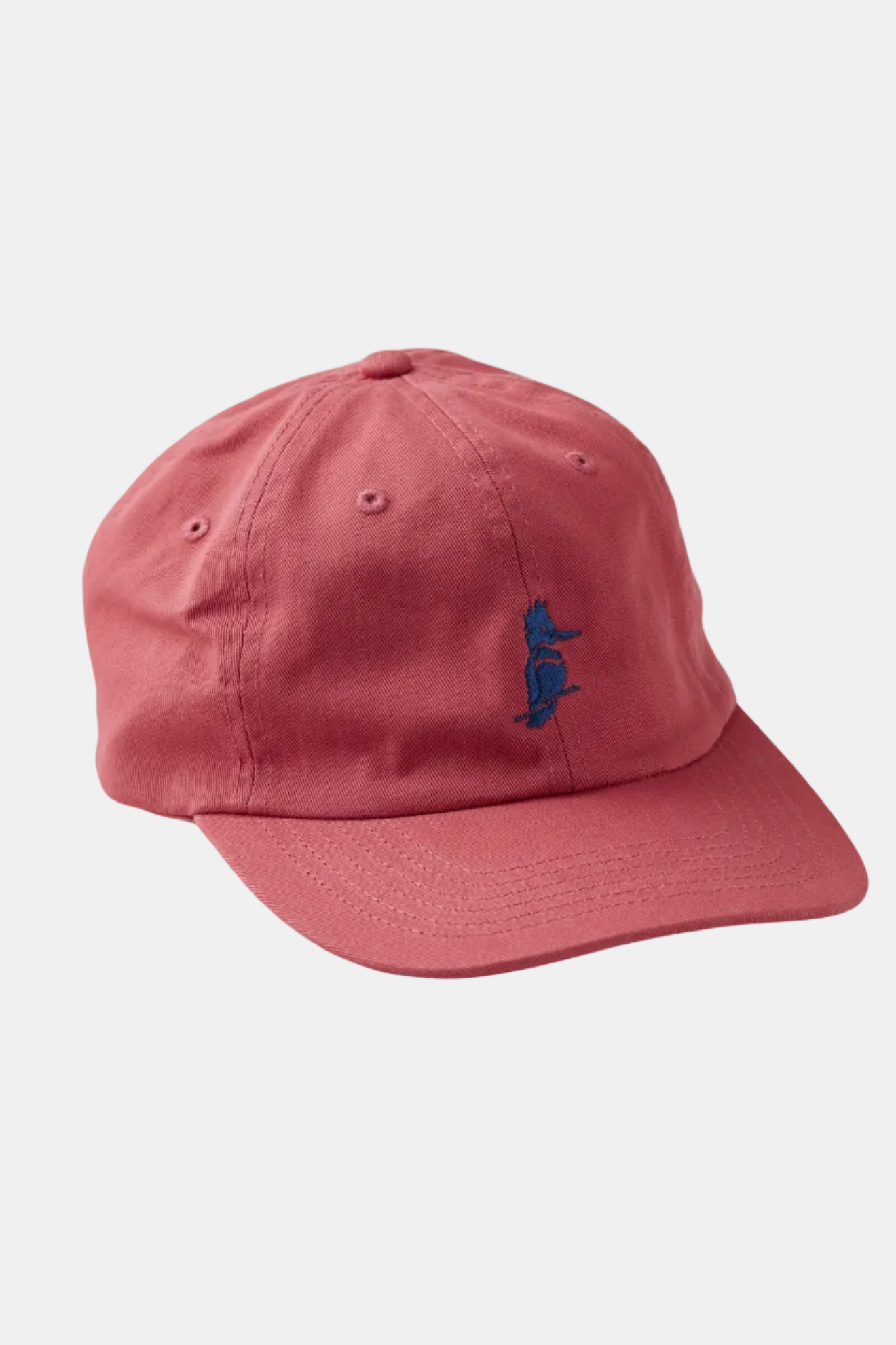 Pink cap with a blue logo on a white background