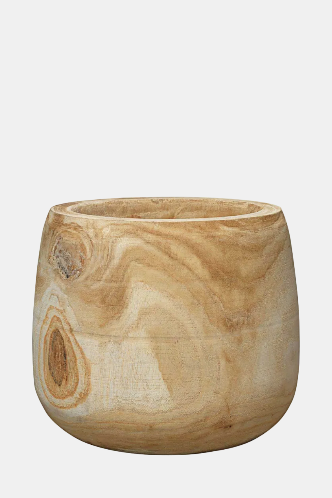 Wooden planter with natural grain and texture on a white background