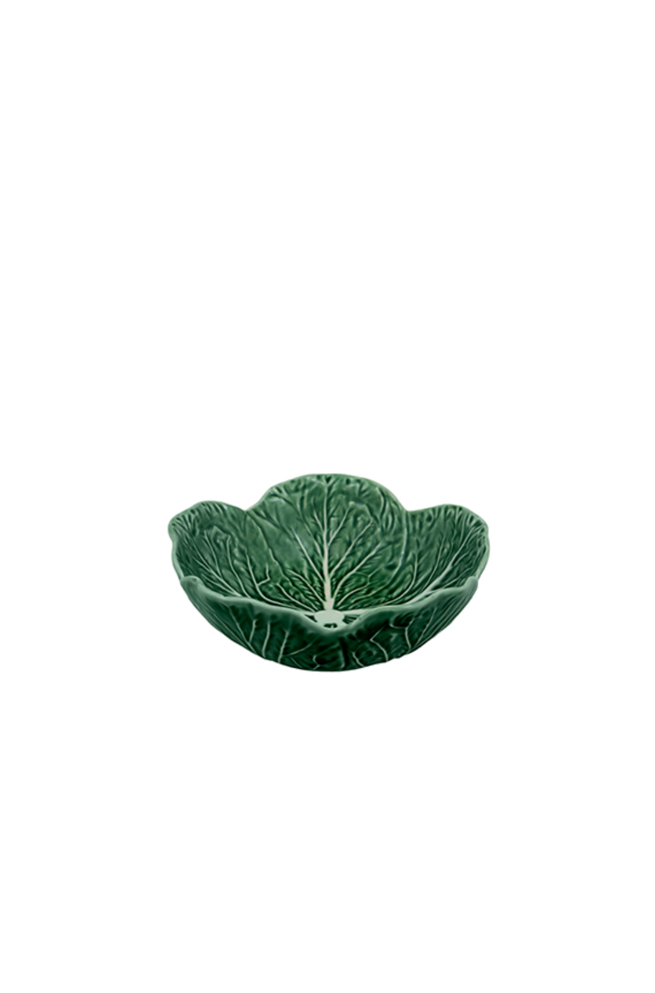 Green ceramic leaf-shaped bowl on a white background