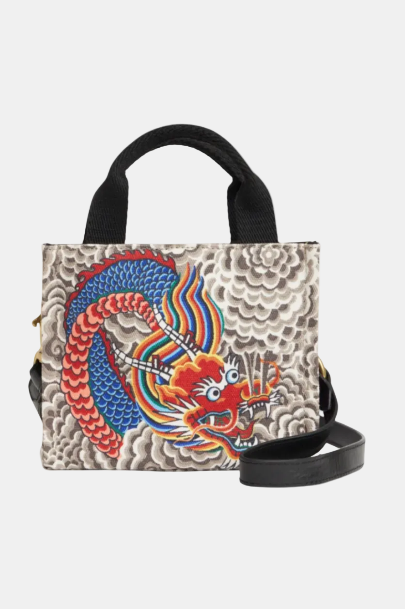 Handbag with dragon design on a textured background