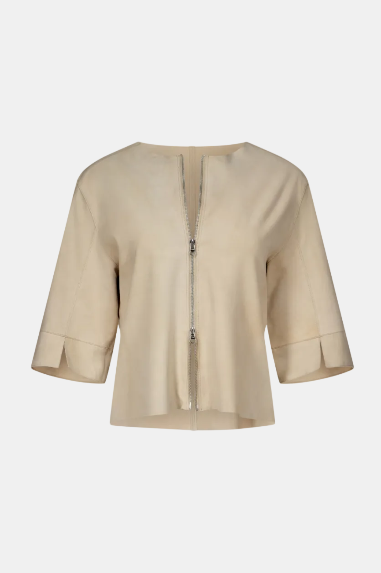 Beige jacket with a zipper on a white background
