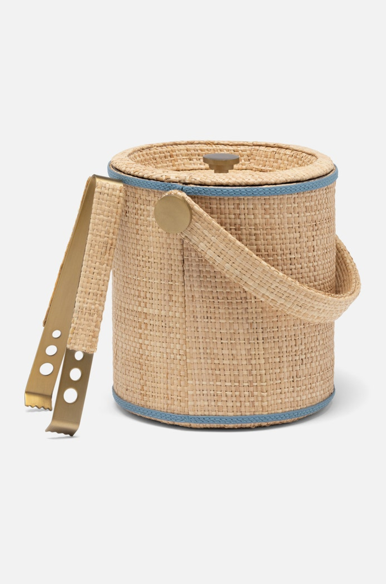 Gable Natural/Country Blue Ice Bucket W/ Tongs