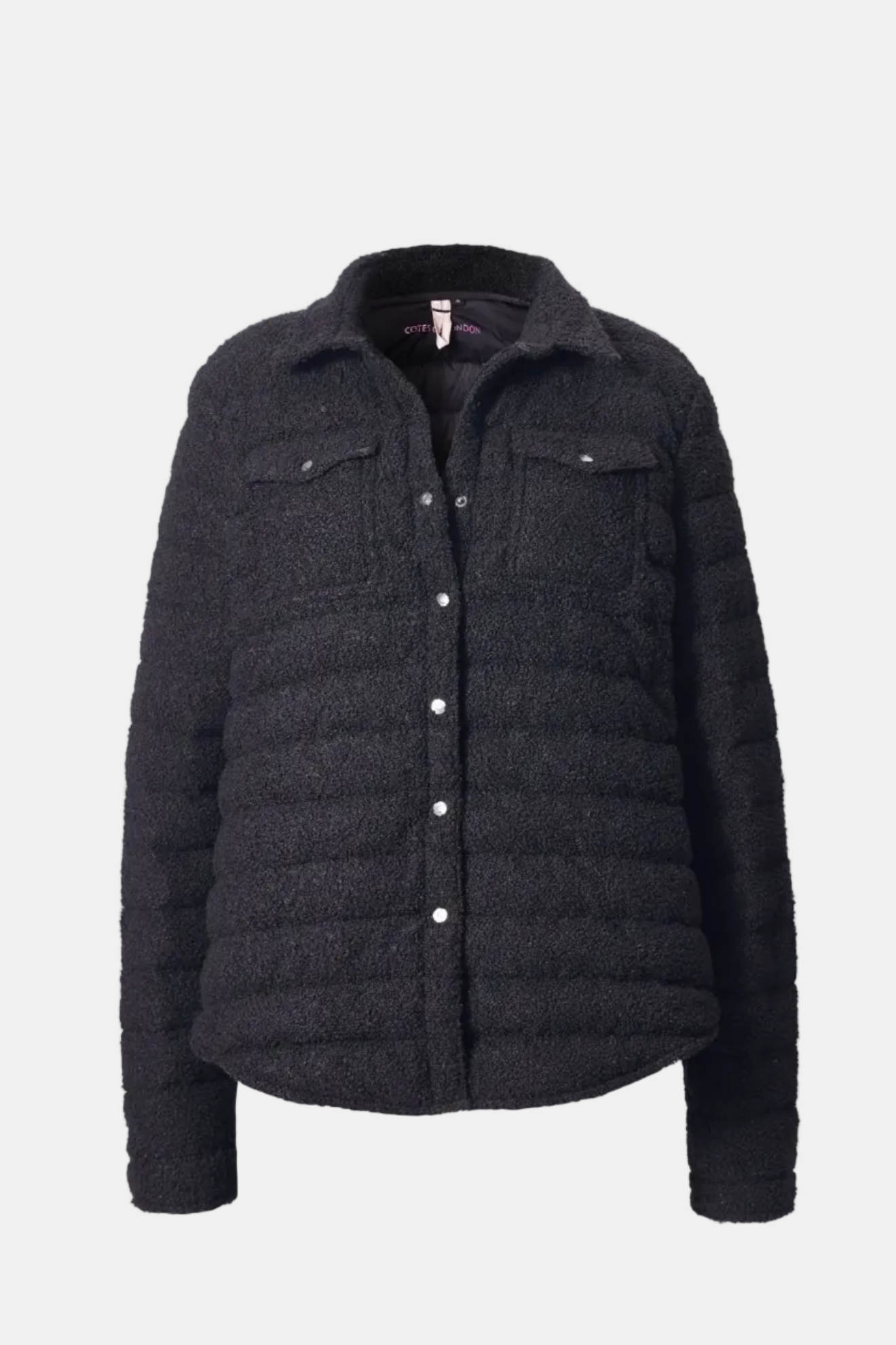 Dark gray quilted jacket on a white background