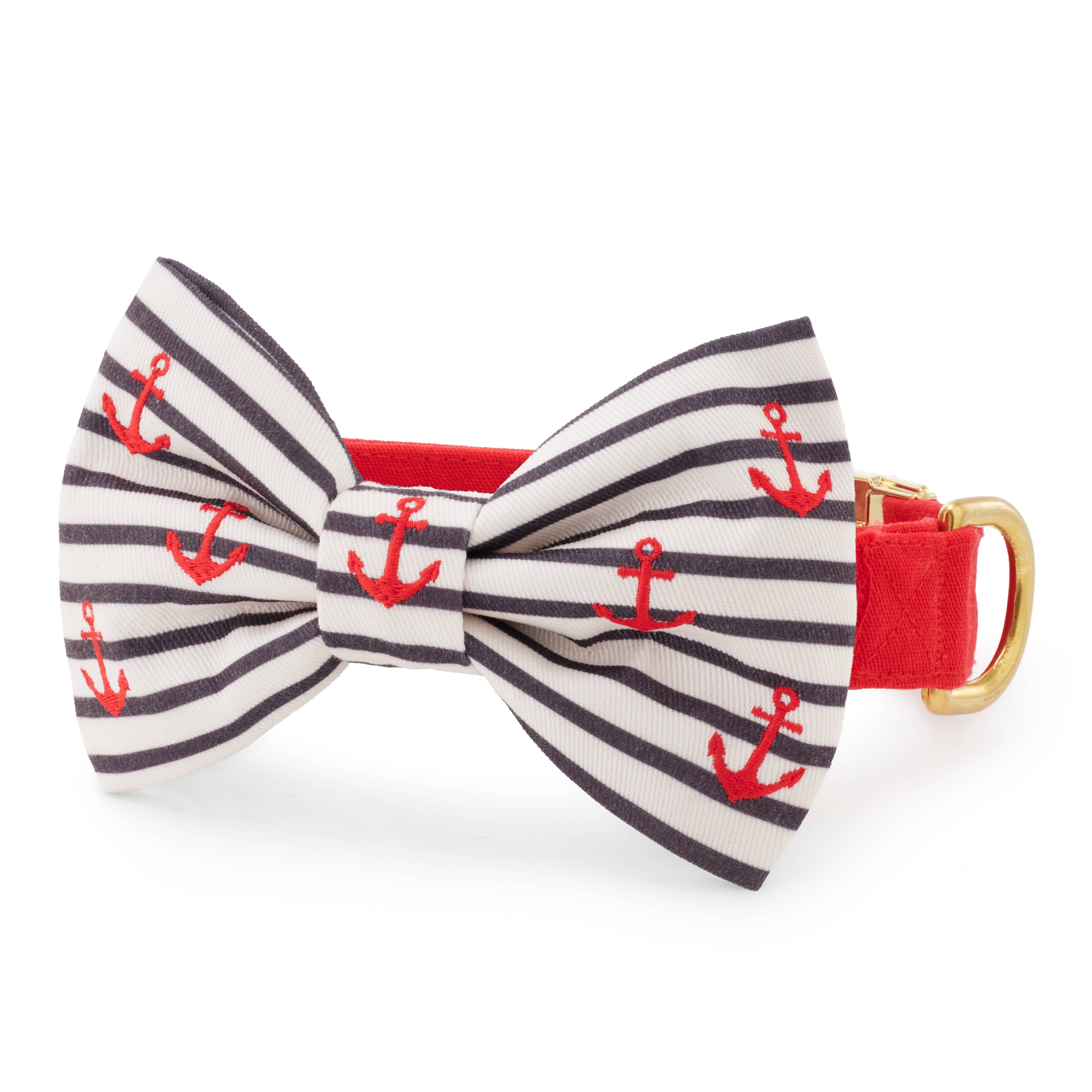 Anchor Embroidered Dog Bow Tie