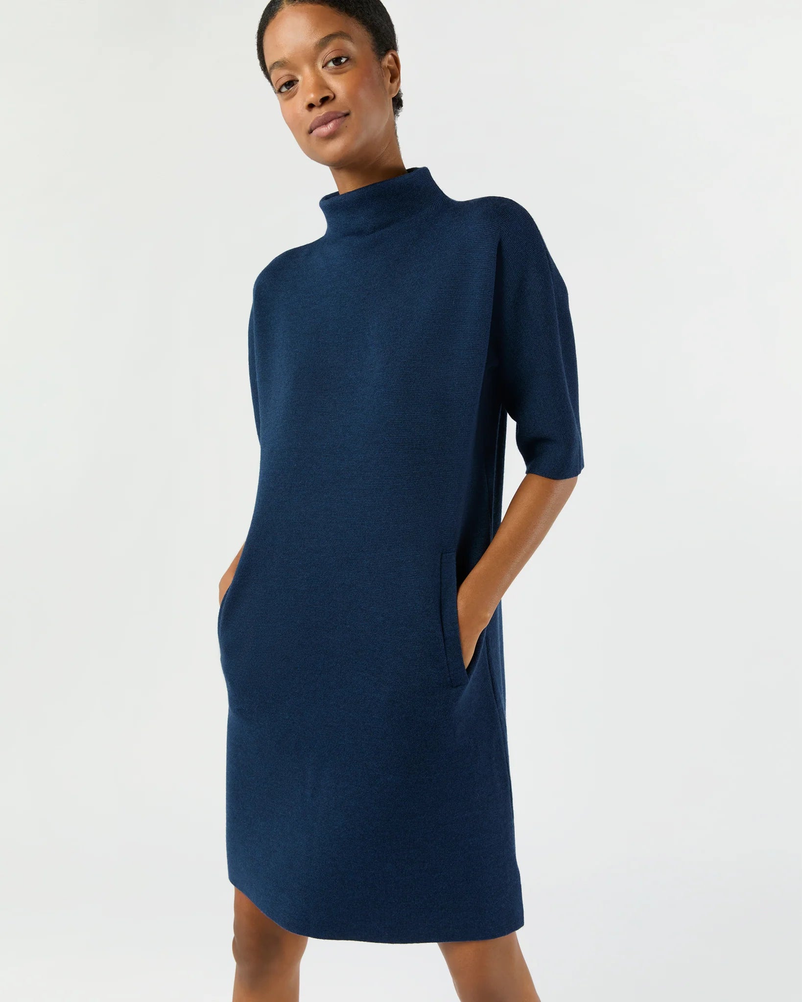 ann-mashburn-Rowan-Short-Sleeved-Funnel-Neck-Dress-navy-knee