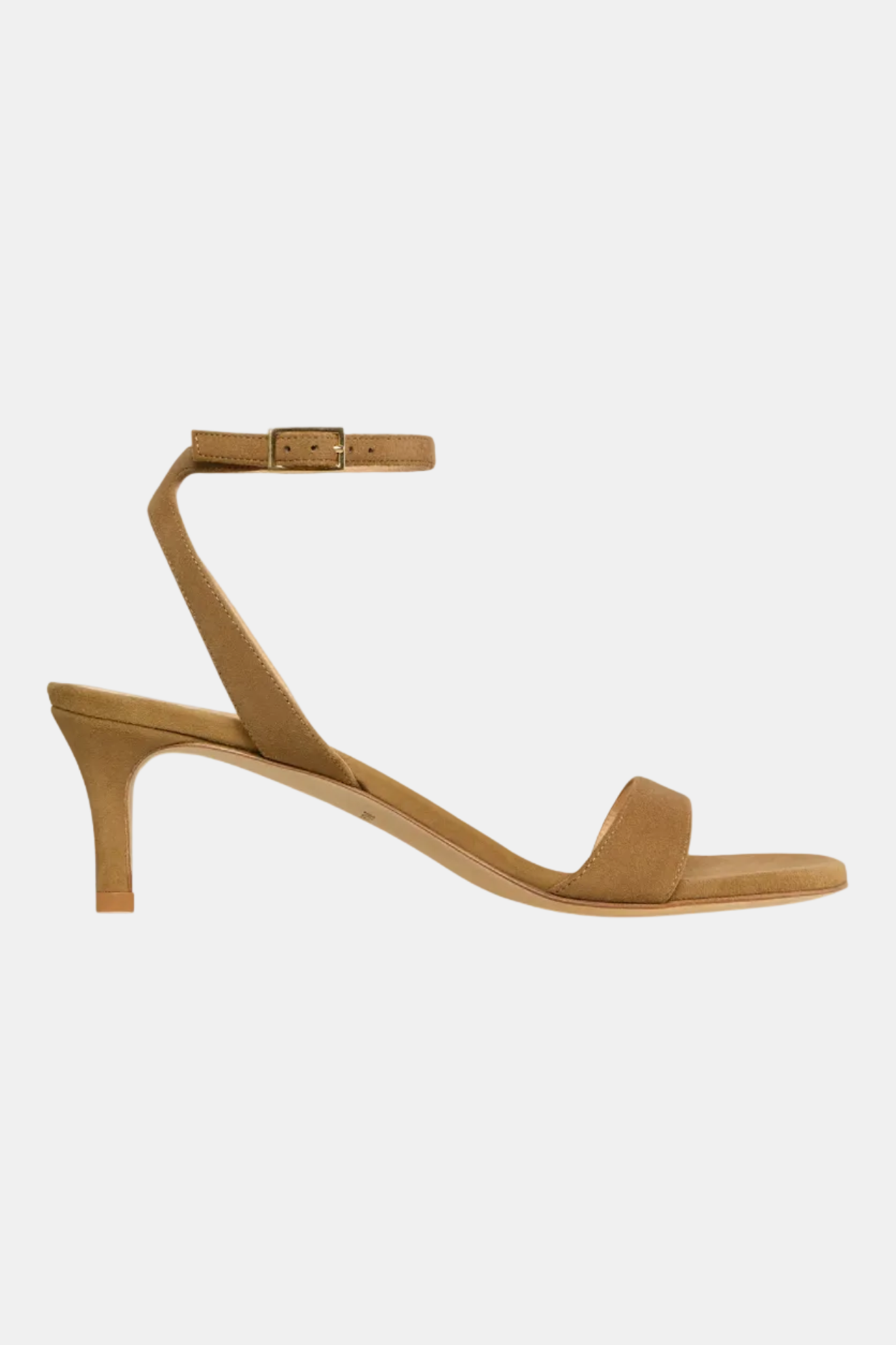 Tan high-heeled sandal on a white background