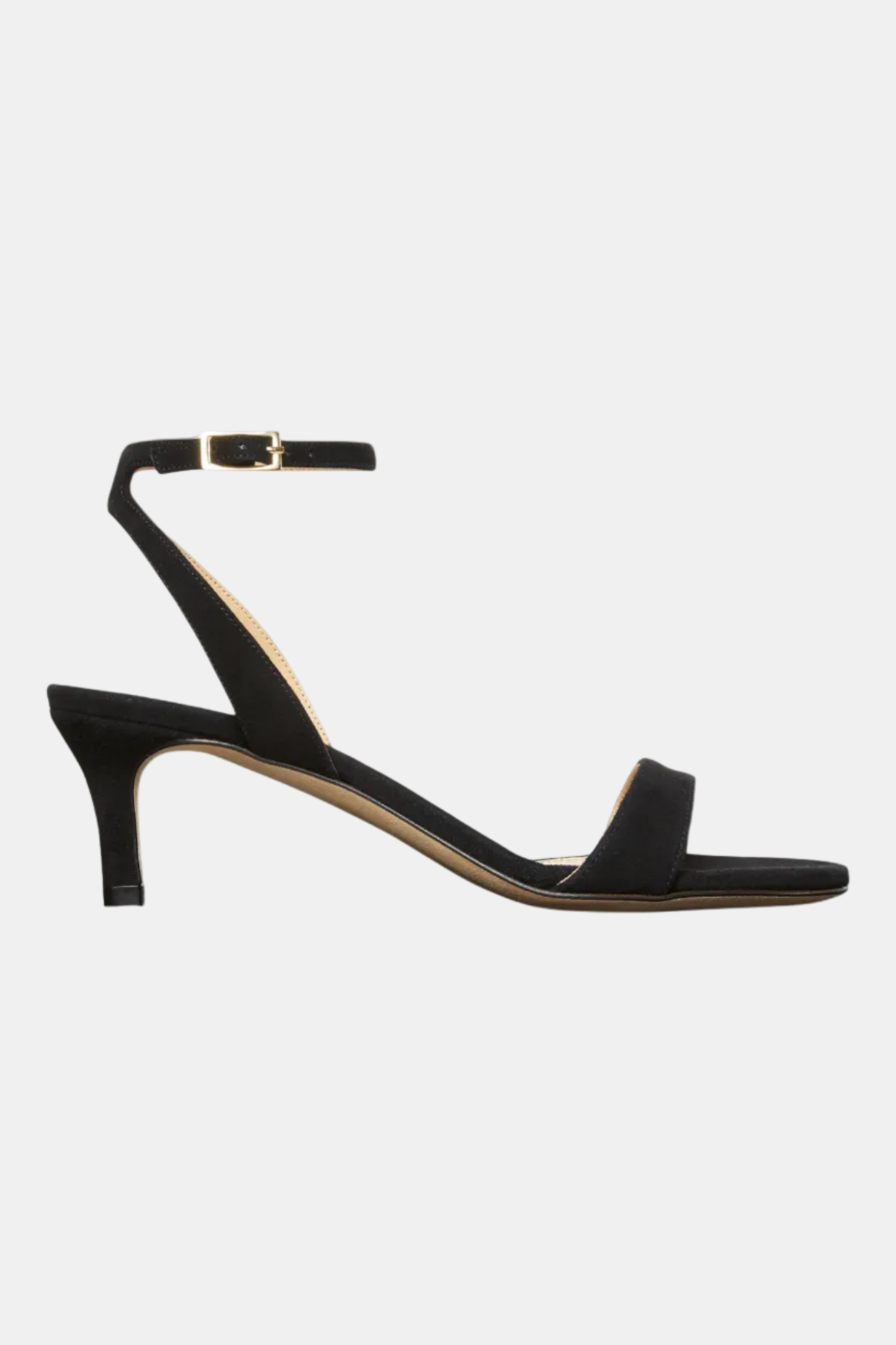 Black high-heeled sandal on a white background