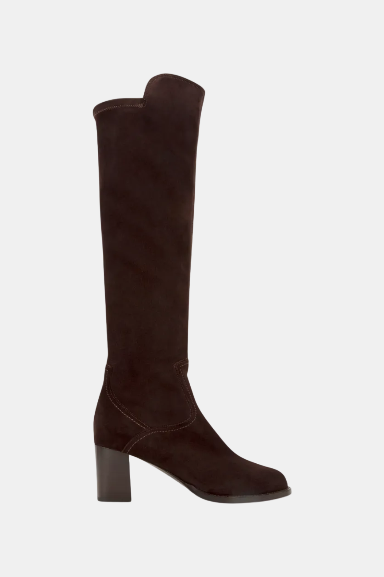 Brown knee-high boot on a white background