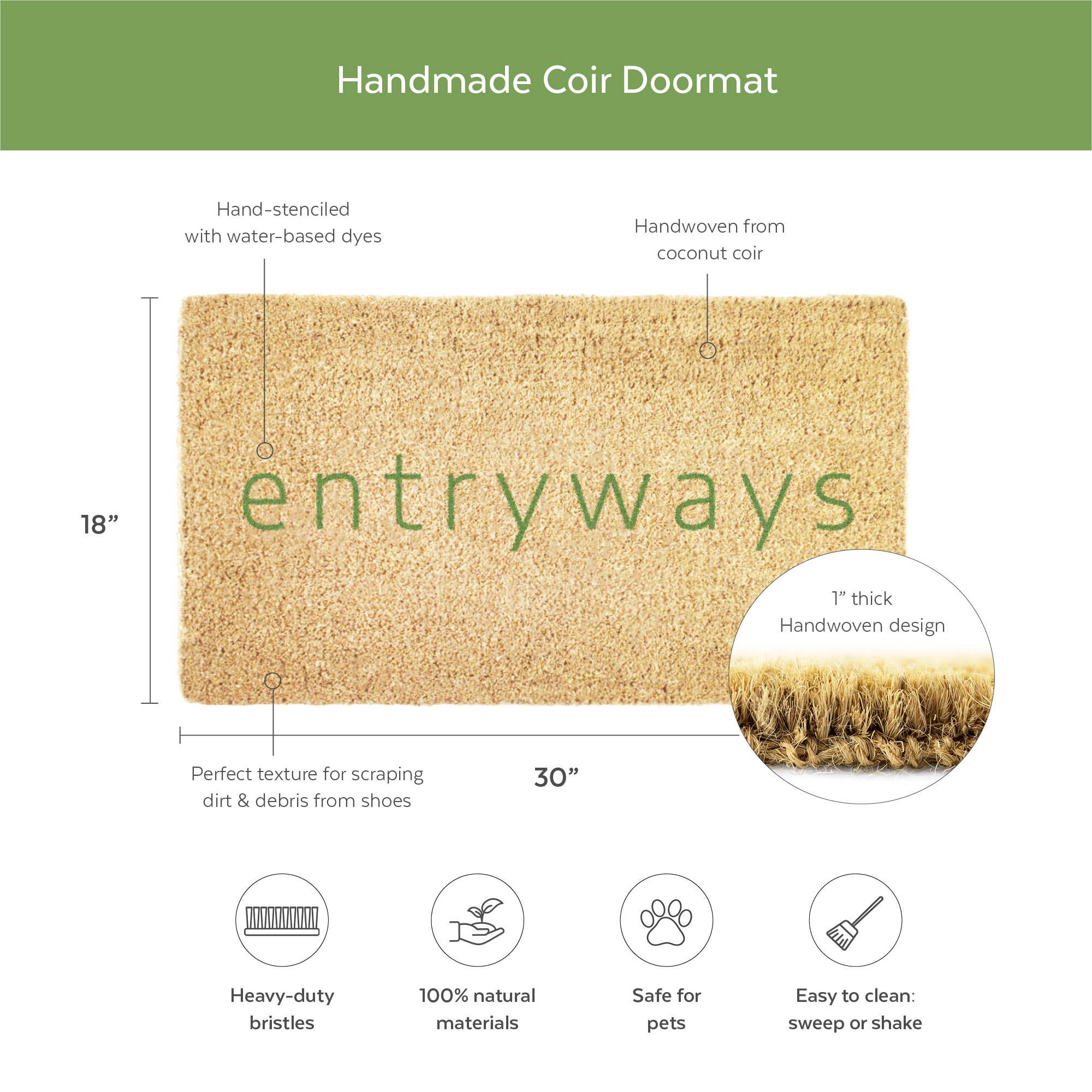 Tropical Leaves Handwoven Coconut Fiber Doormat