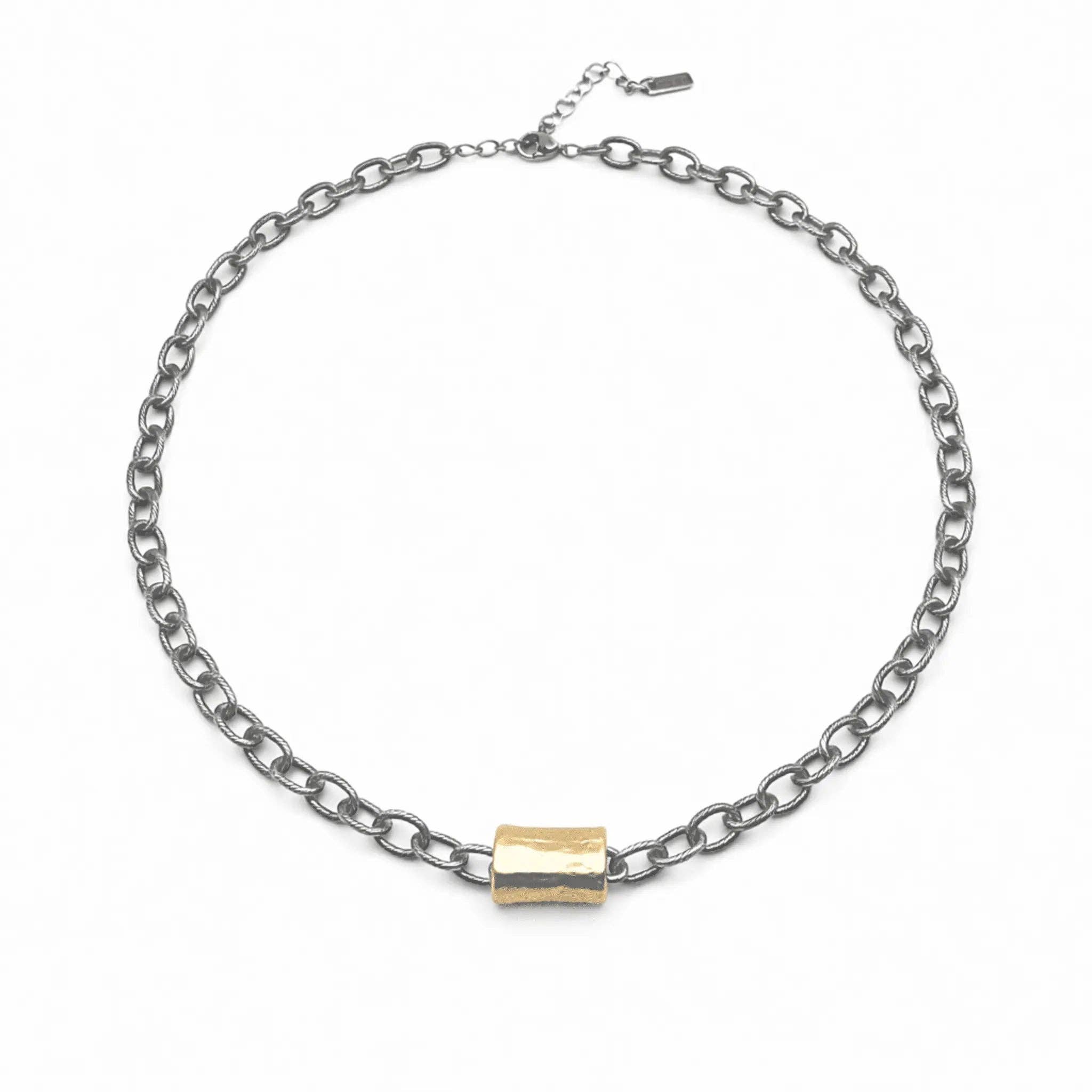 Allure Gold Barrel Mixed Metal Statement Necklace