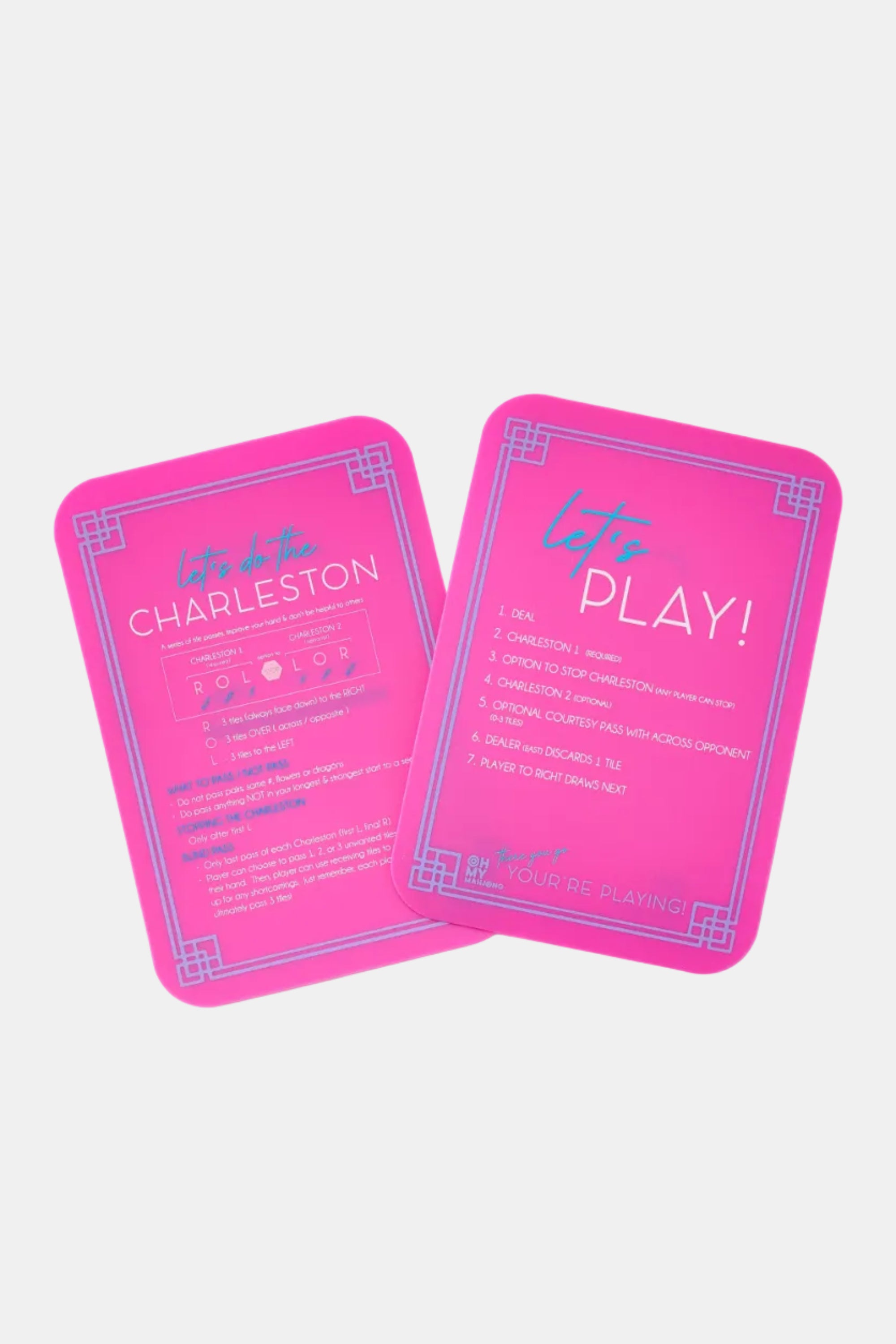 Two pink cards with text on a white background