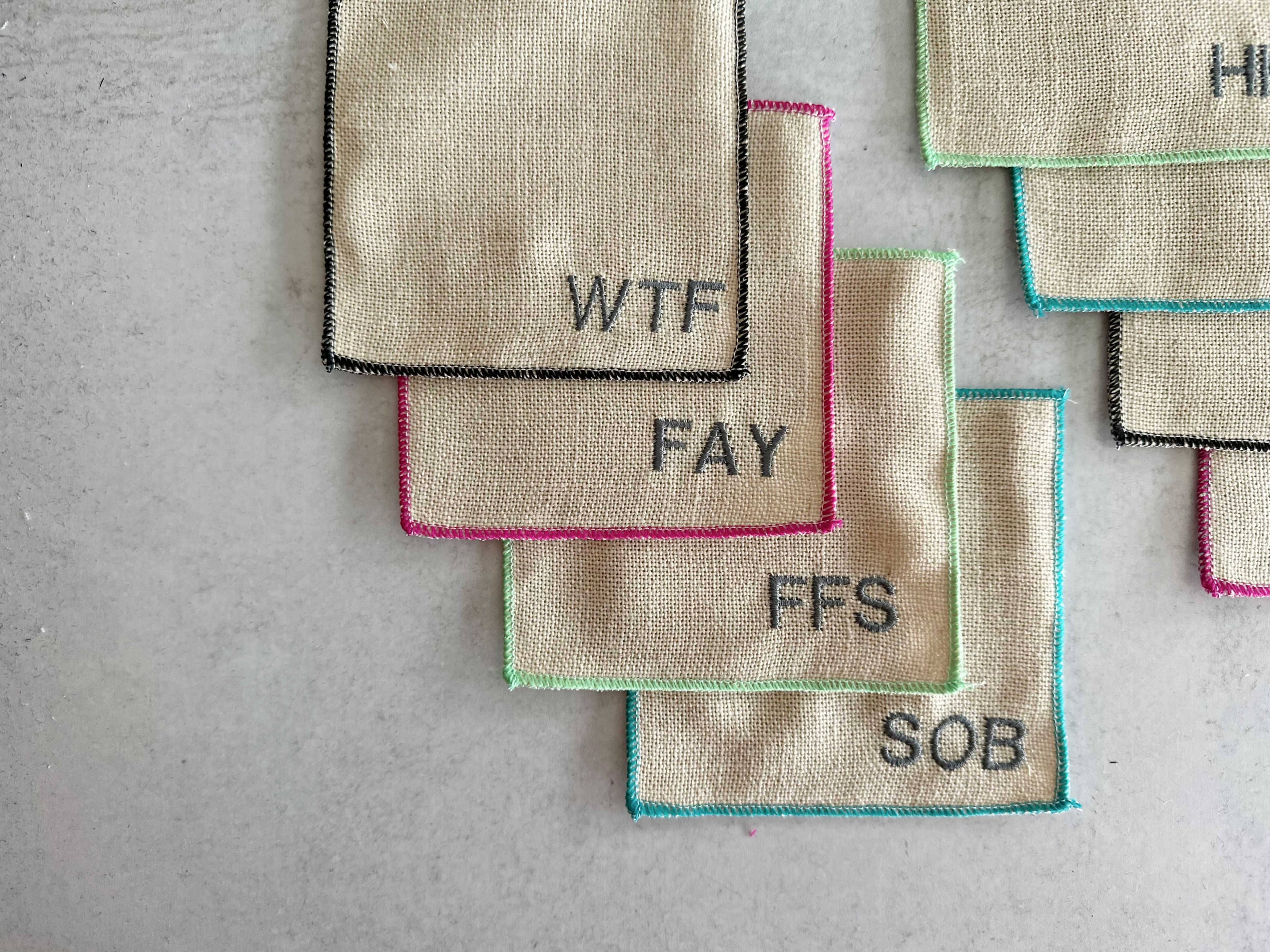 Colorful Sweary Cocktail Coasters, set of eight