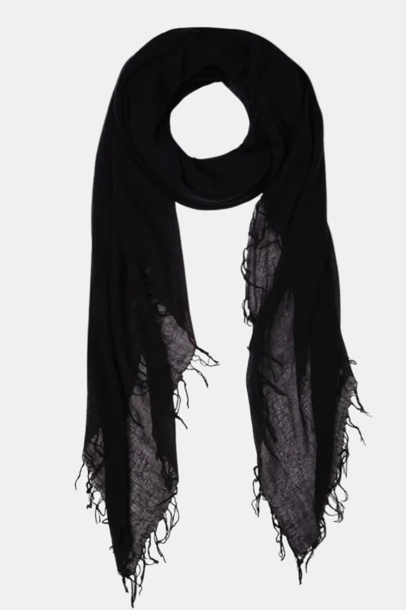 Black scarf with lace details on a white background