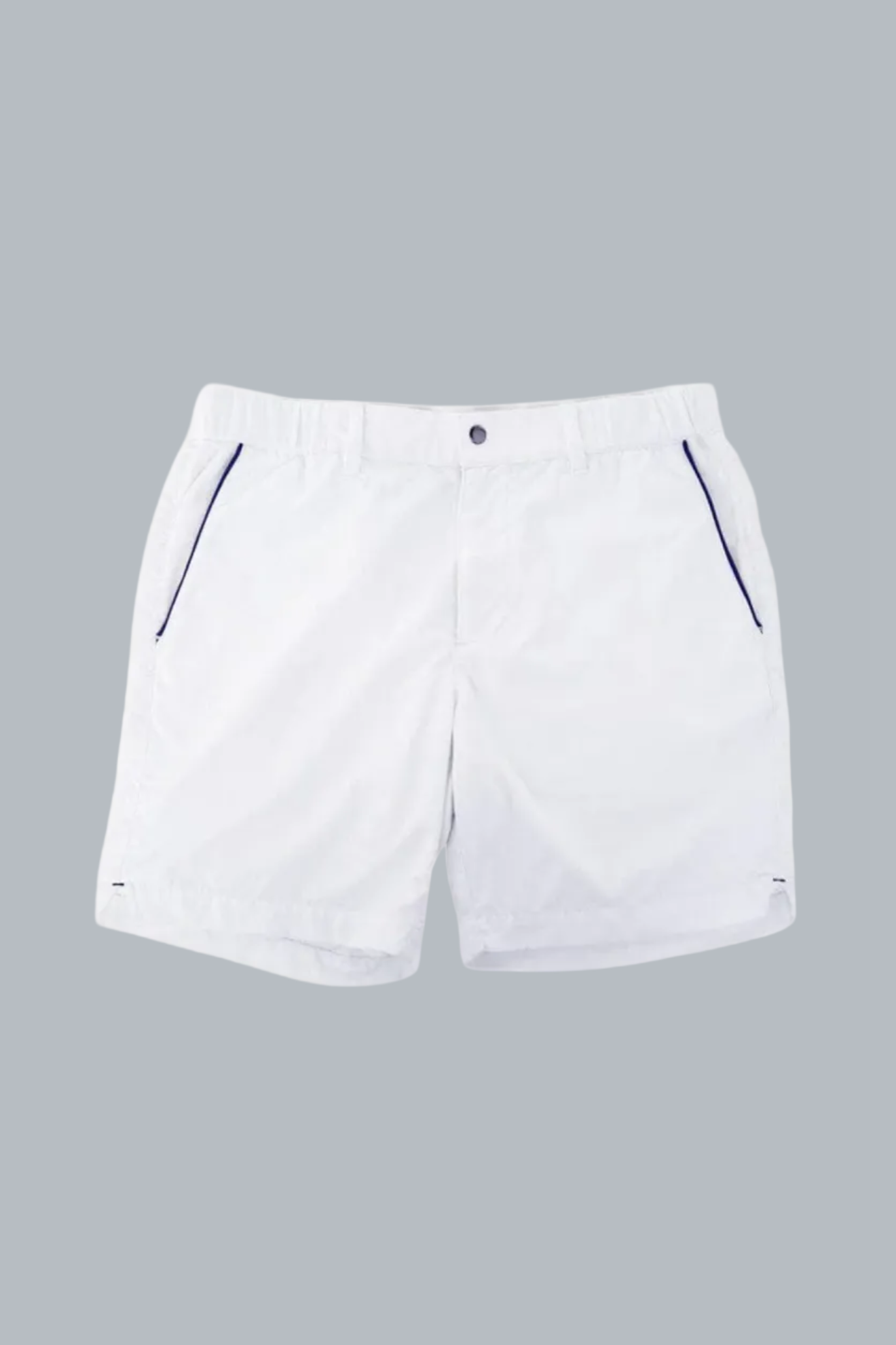 White shorts with black zippers on a white background