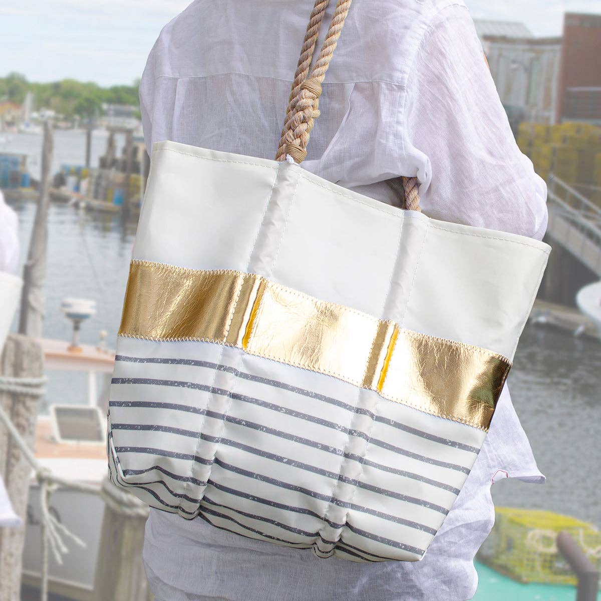 Grey Mariner Stripe Medium Tote