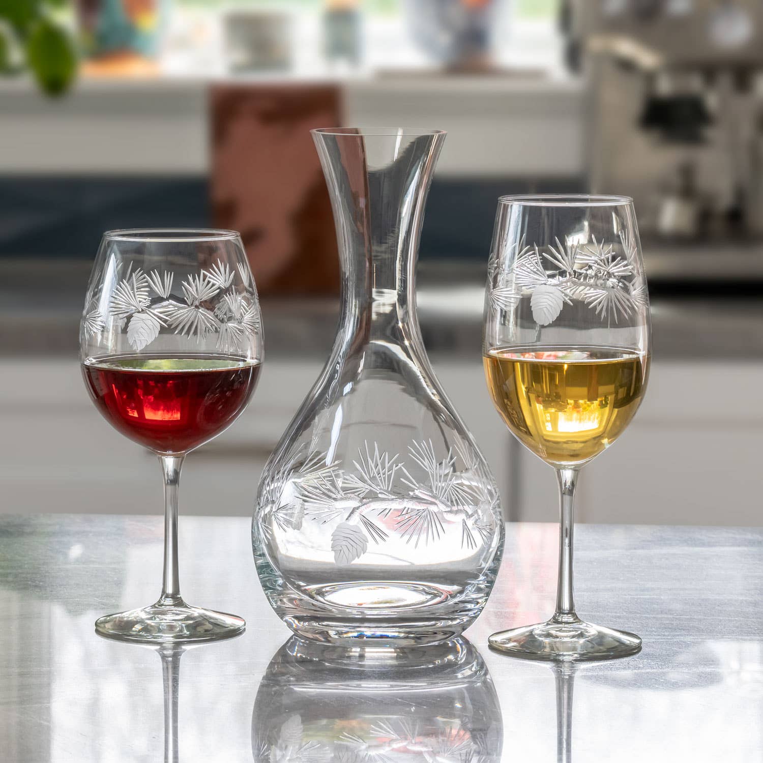 Icy Pine All Purpose Wine Glass 18oz – Engraved Design - Set of 4