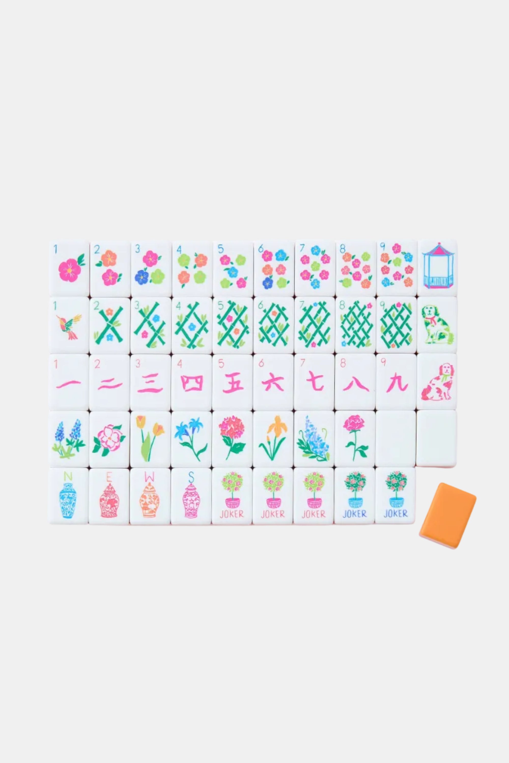 Set of colorful tiles with floral and geometric designs on a white background