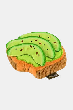 Avocado toast plush toy with a visible brand tag on a white background