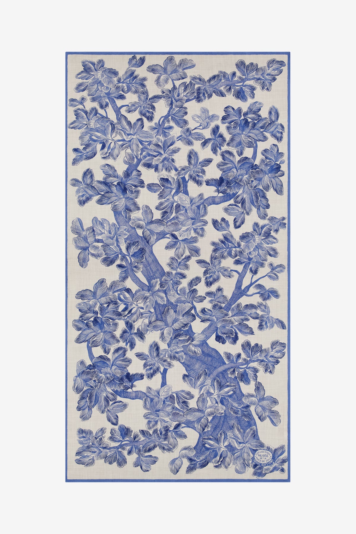 Rug with blue floral pattern on a white background