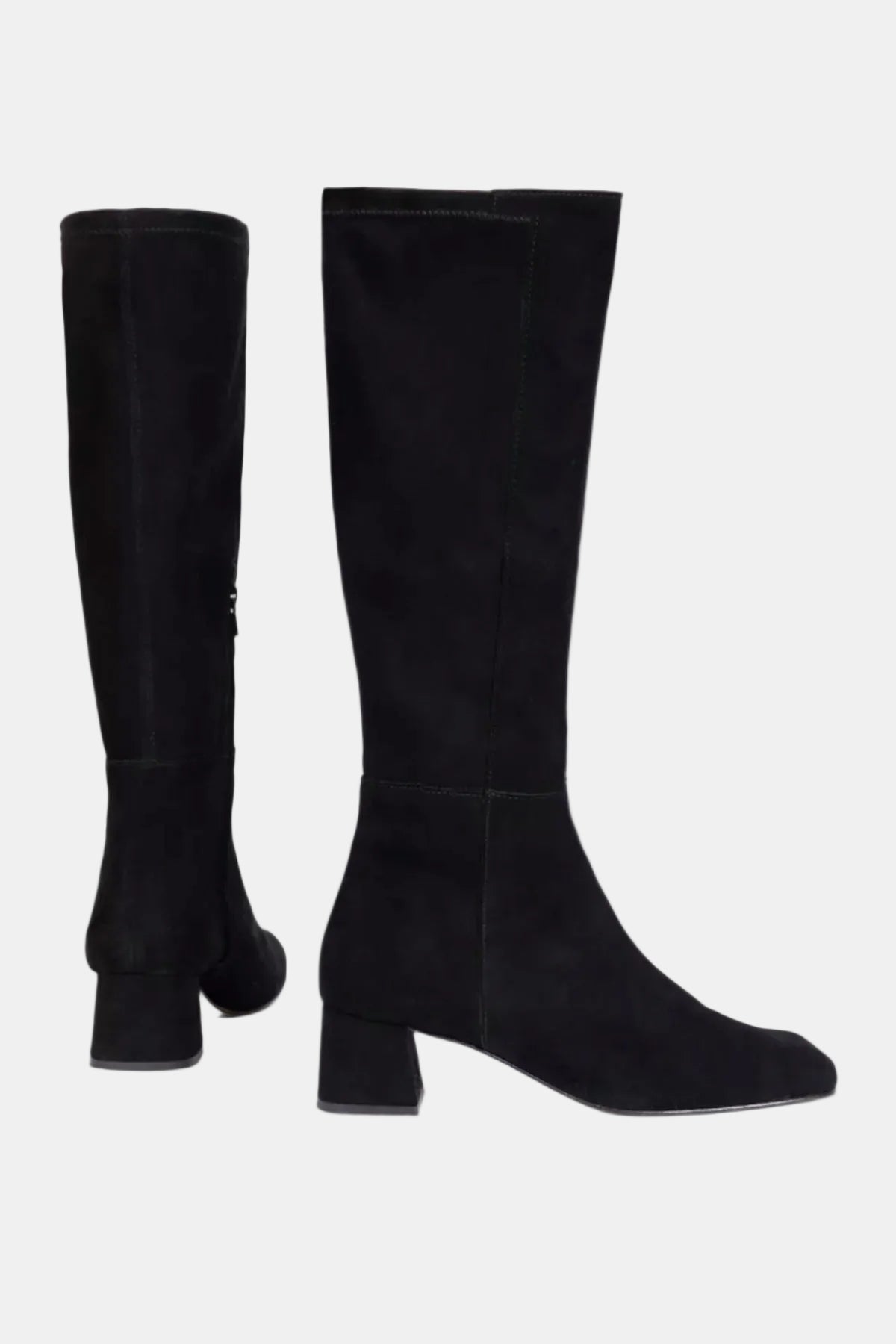 Black knee-high boots on a white background