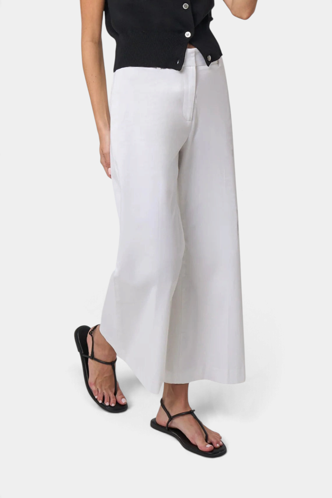 The Copper Shed Aria cropped wide-leg pants in white cotton twill with a high-rise waist and clean silhouette.
