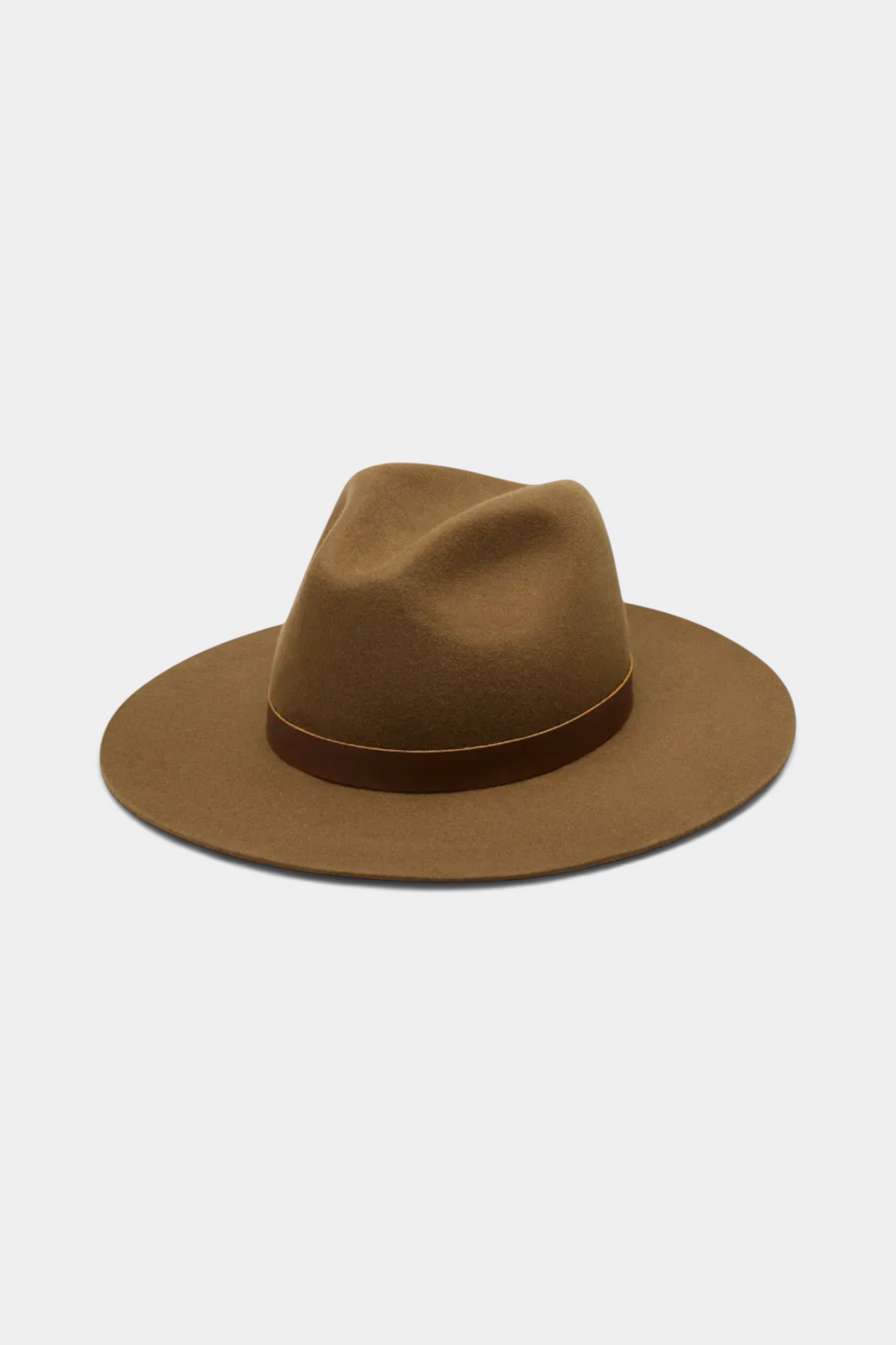 The Copper Shed Lux fedora in brown Australian wool felt with a genuine leather trim and pinched crown