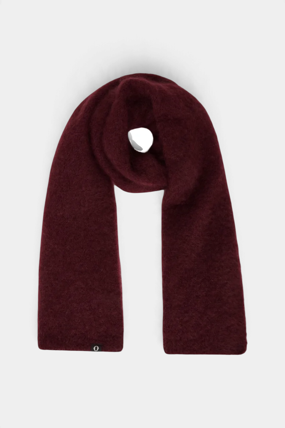 The Copper Shed oversized burgundy mohair blend scarf with a soft brushed texture.