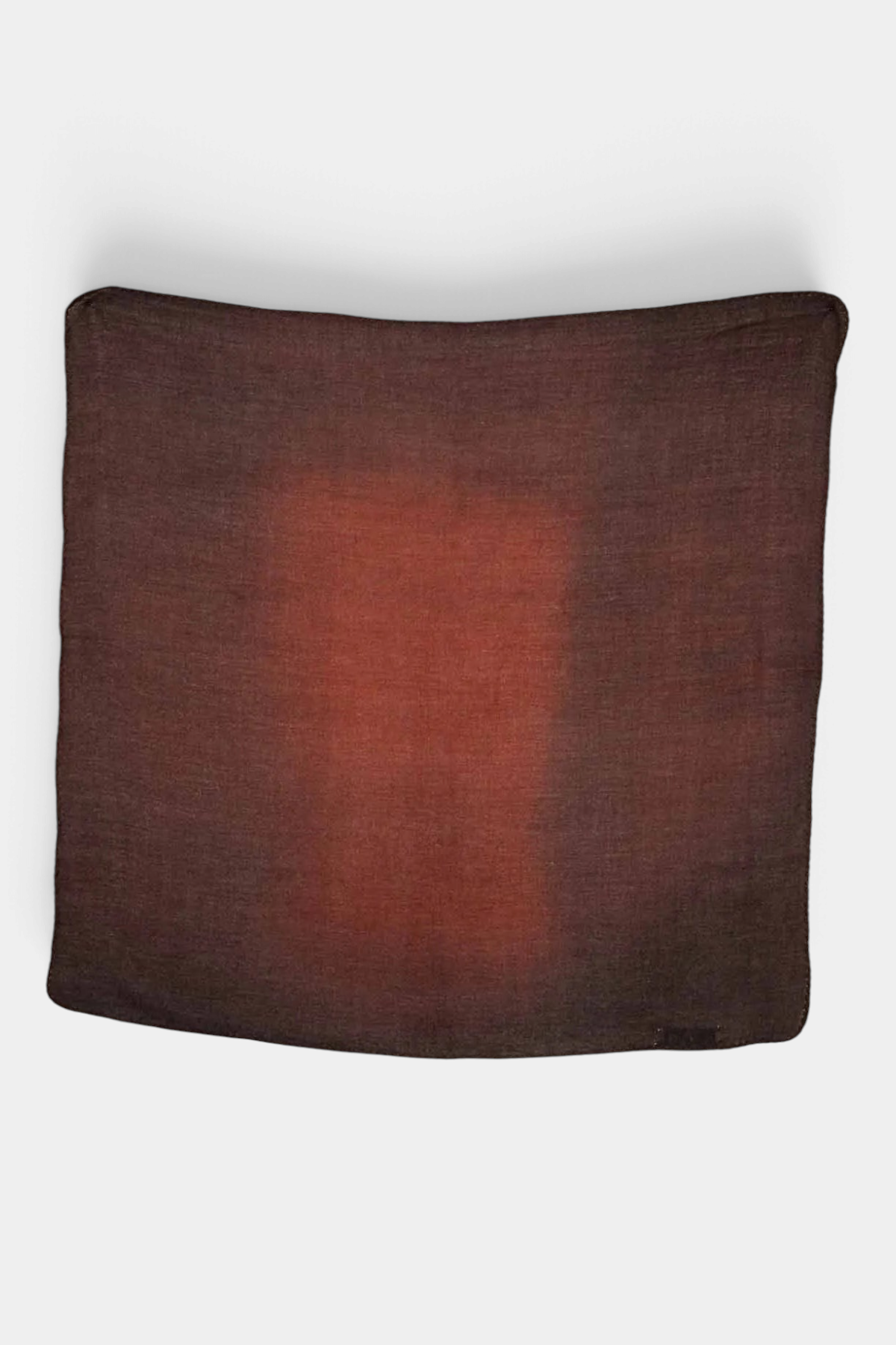 The Copper Shed Muse cashmere foulard in a deep brown and rust red gradient with hand-stitched edges.