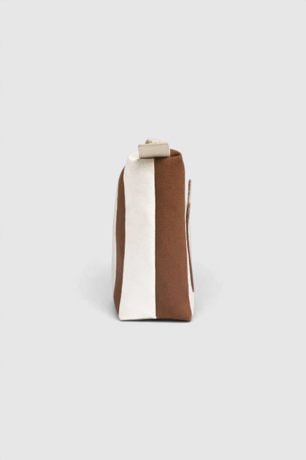 The Copper Shed City Tasca case in Poseidon brown and white striped cotton with Italian leather side profile view