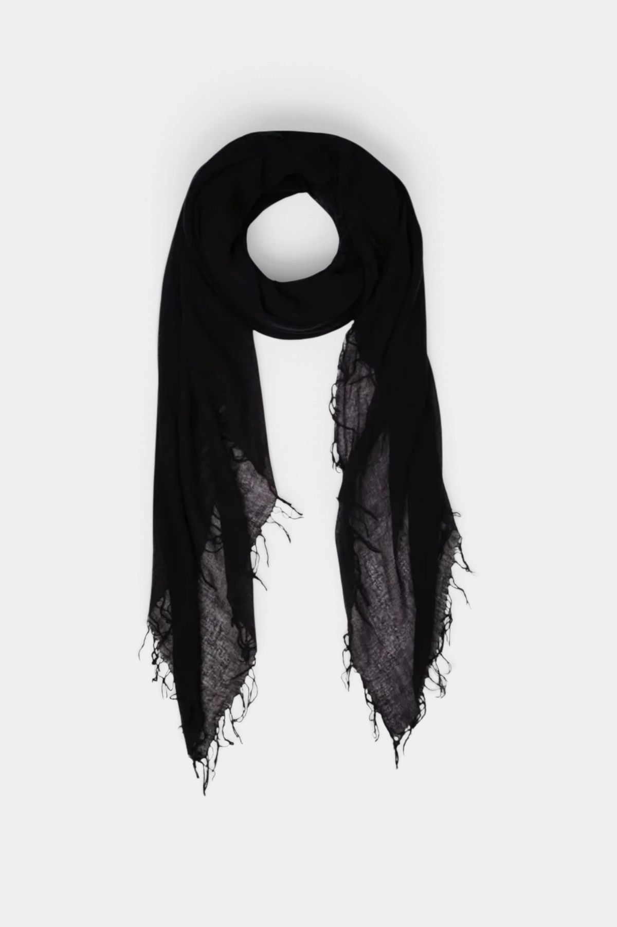 The Copper Shed indigo cashmere and silk scarf with delicate fringe trim, lightweight and soft texture.
