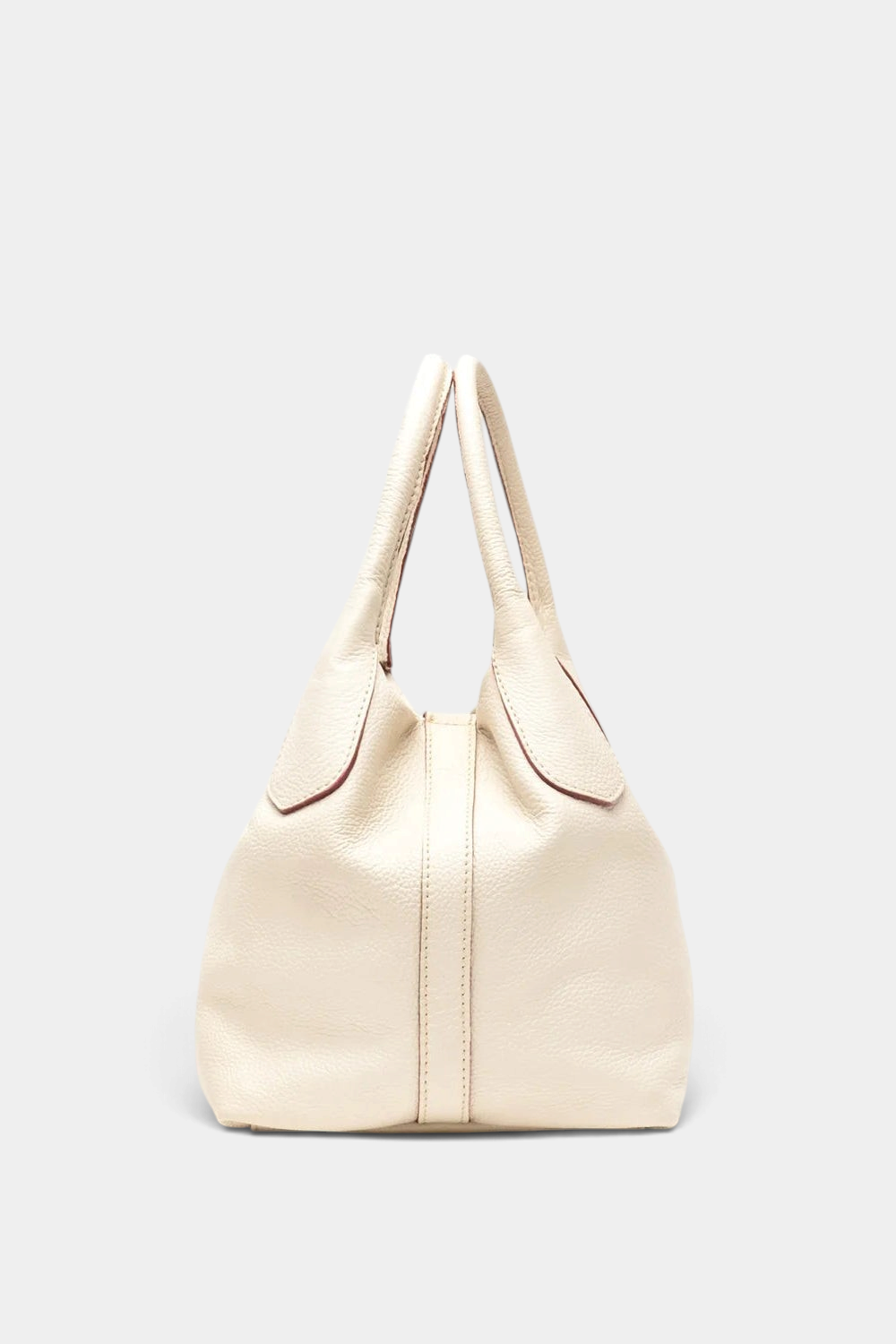 The Copper Shed Mini Sweet Pea tote bag in cream Italian tumbled leather with a structured bucket shape