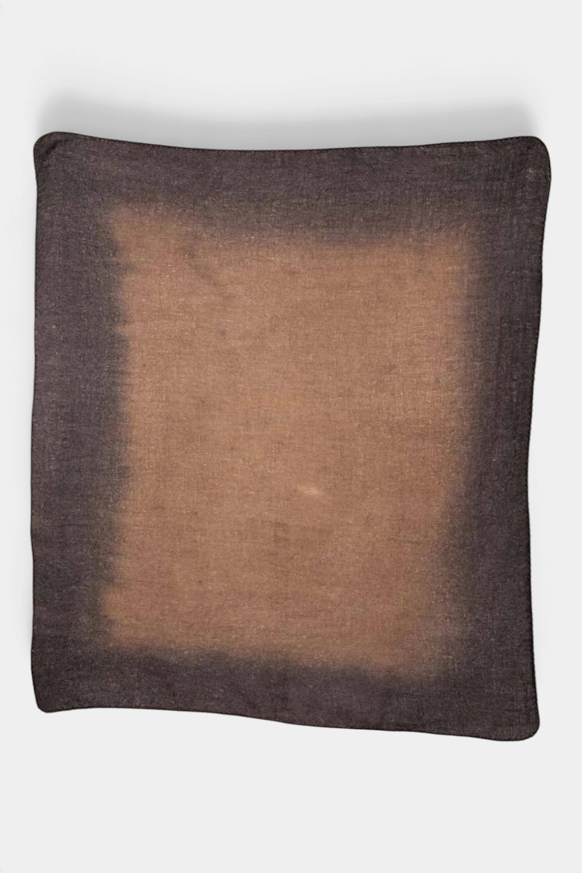 The Copper Shed Muse cashmere foulard scarf in brown with a dark border and hand-stitched edges.