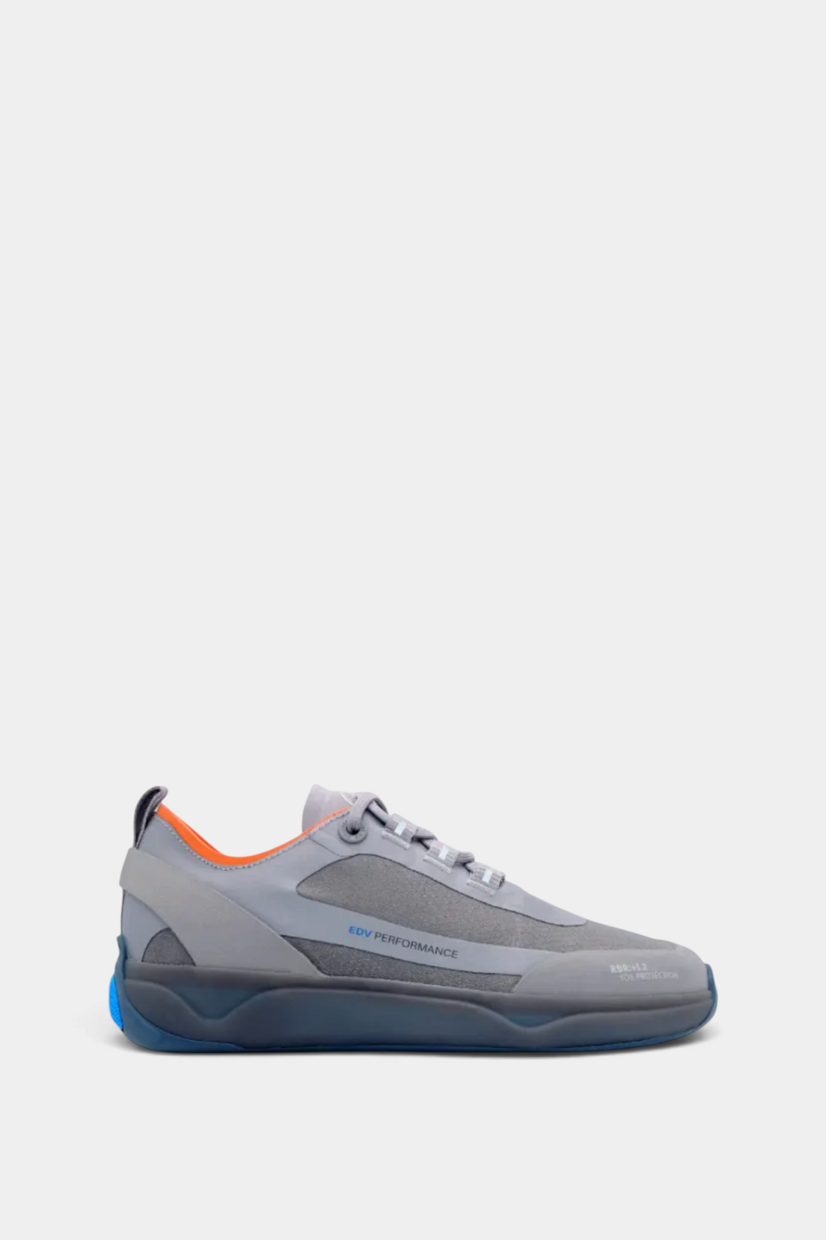 The Copper Shed Offshore Women's Elite grey deck shoe with orange lining, breathable mesh, and high-grip rubber sole.