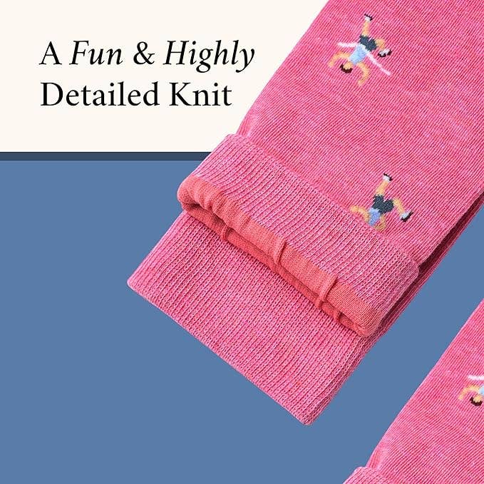 The Copper Shed pink cotton novelty socks featuring a detailed runner pattern for men