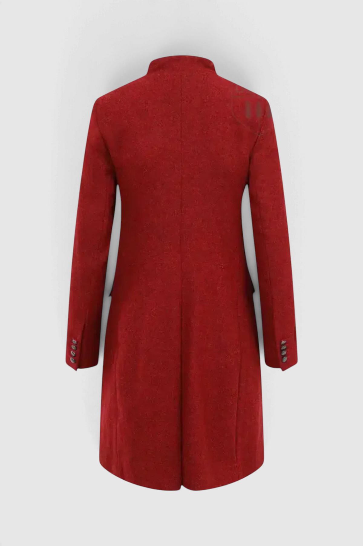 The Copper Shed Pinta Millie ladies deep red tweed coat, back view showing tailored fit and military collar.