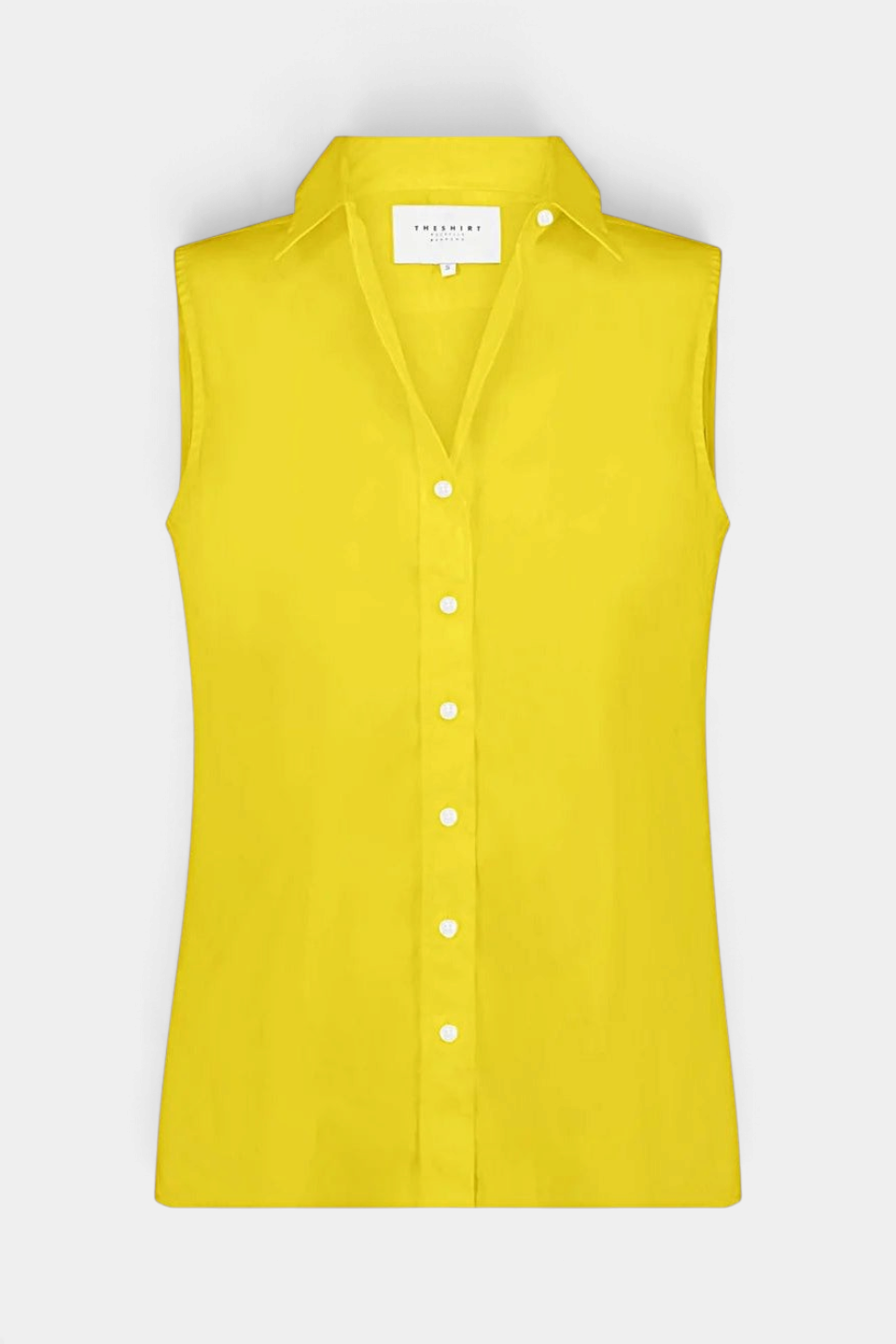 The Copper Shed yellow sleeveless cotton button-down shirt with No Gape technology and a classic collar.