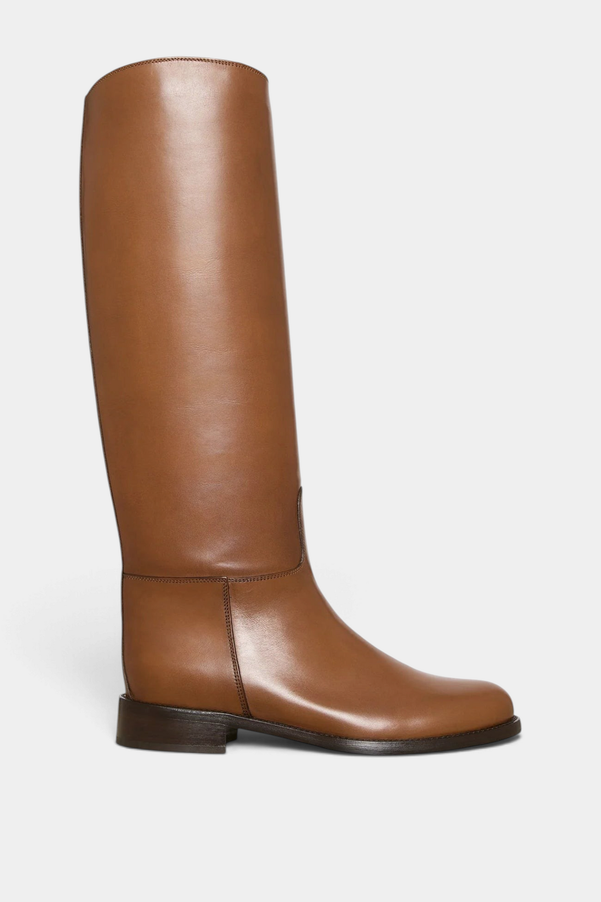The Copper Shed tobacco Italian calfskin leather pull-on riding boot with a 30mm stacked heel.
