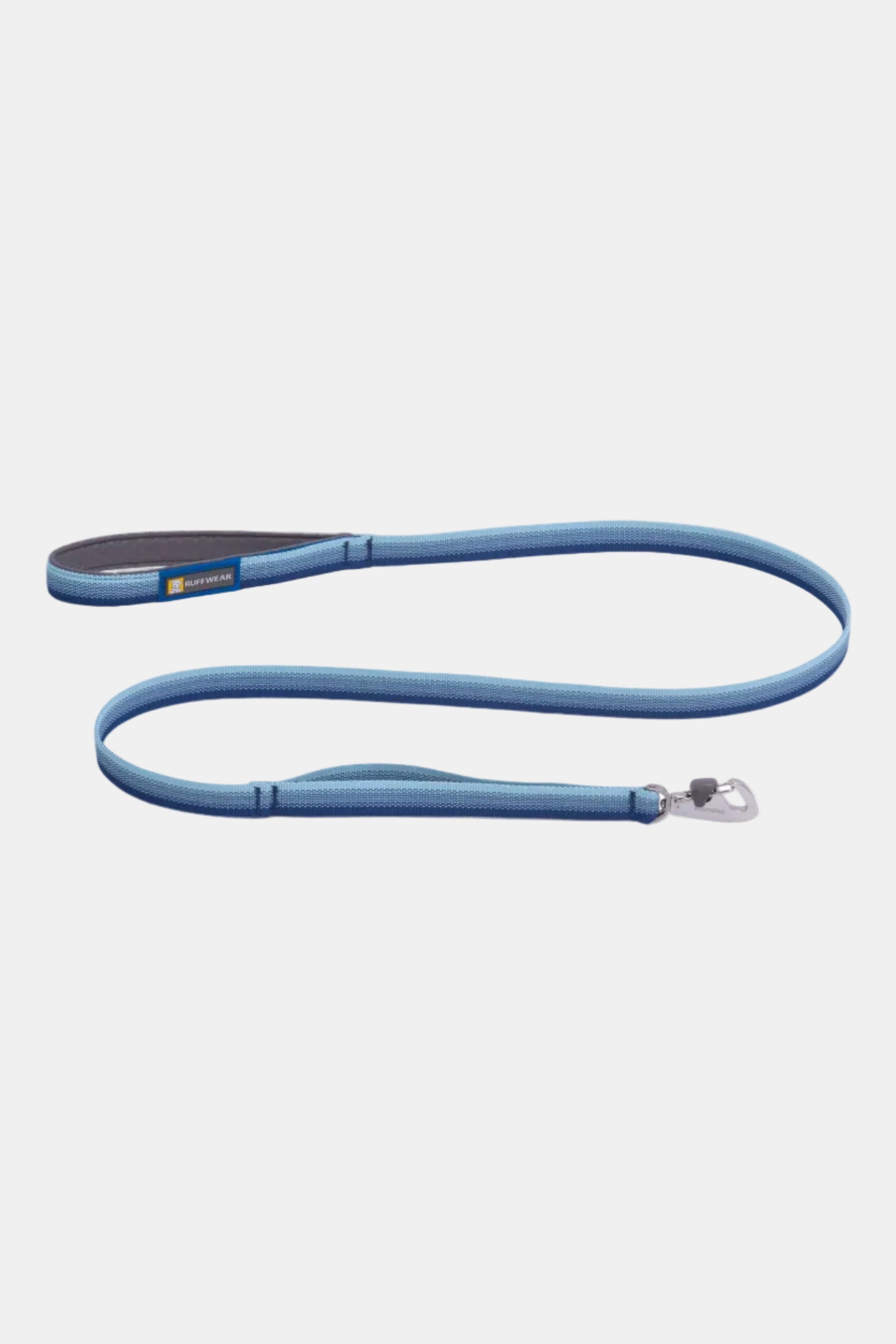 Blue dog leash with handle on a white background