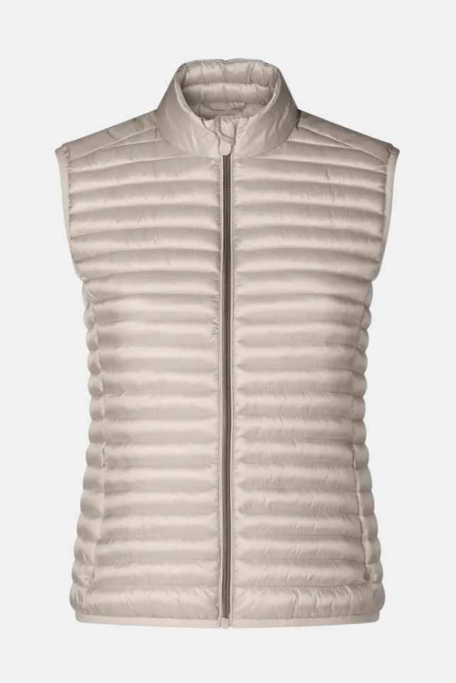 Light gray puffer vest on a white background