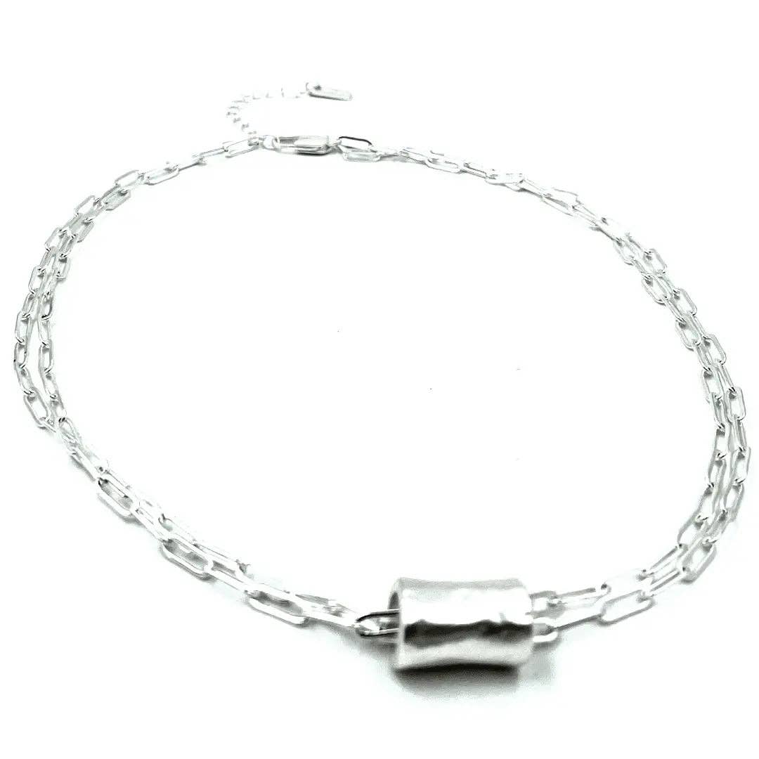 Silver Barrel on Double Silver Paperclip Necklace