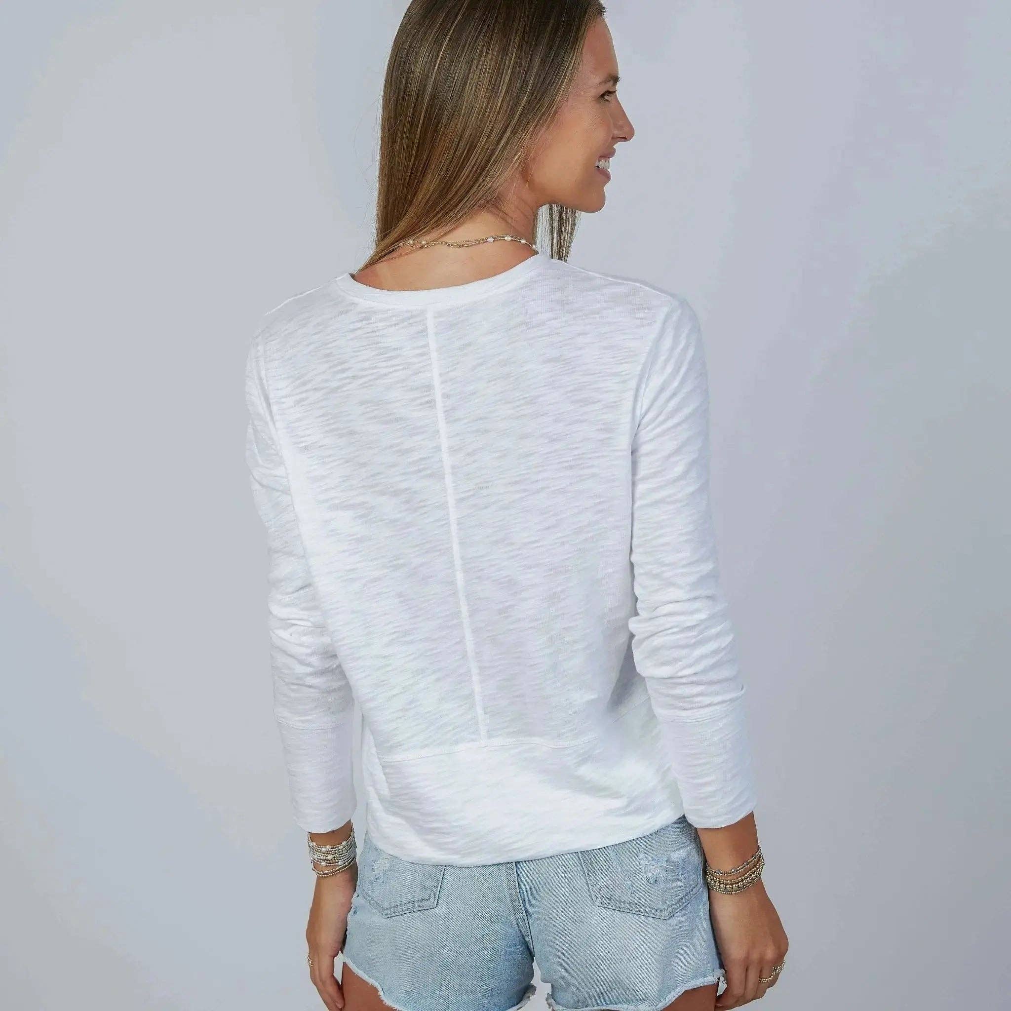Celia Perfect Length Tee in White - Long Sleeve