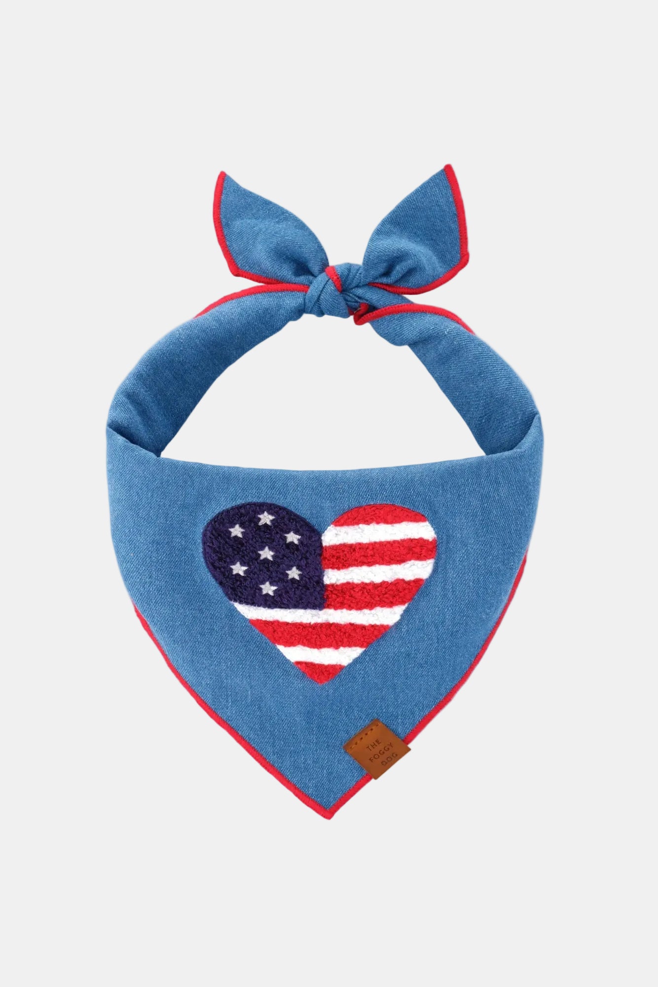 Blue bandana with American flag heart design on a white background