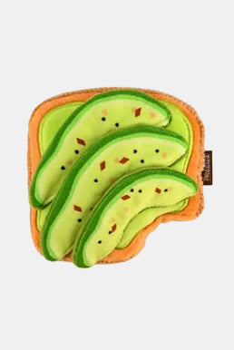 Avocado toast-shaped plush toy on a white background