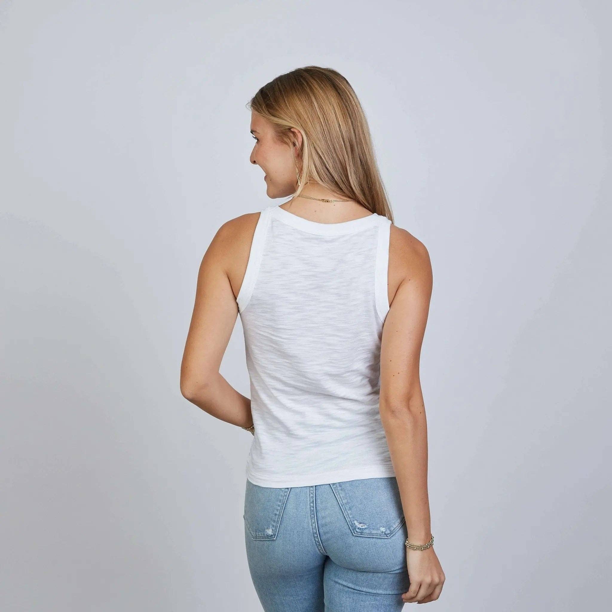 Everyday High Neck Cotton Tank in White