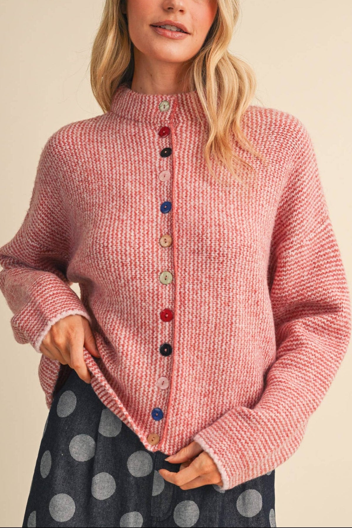 Striped Mockneck Cardigan
