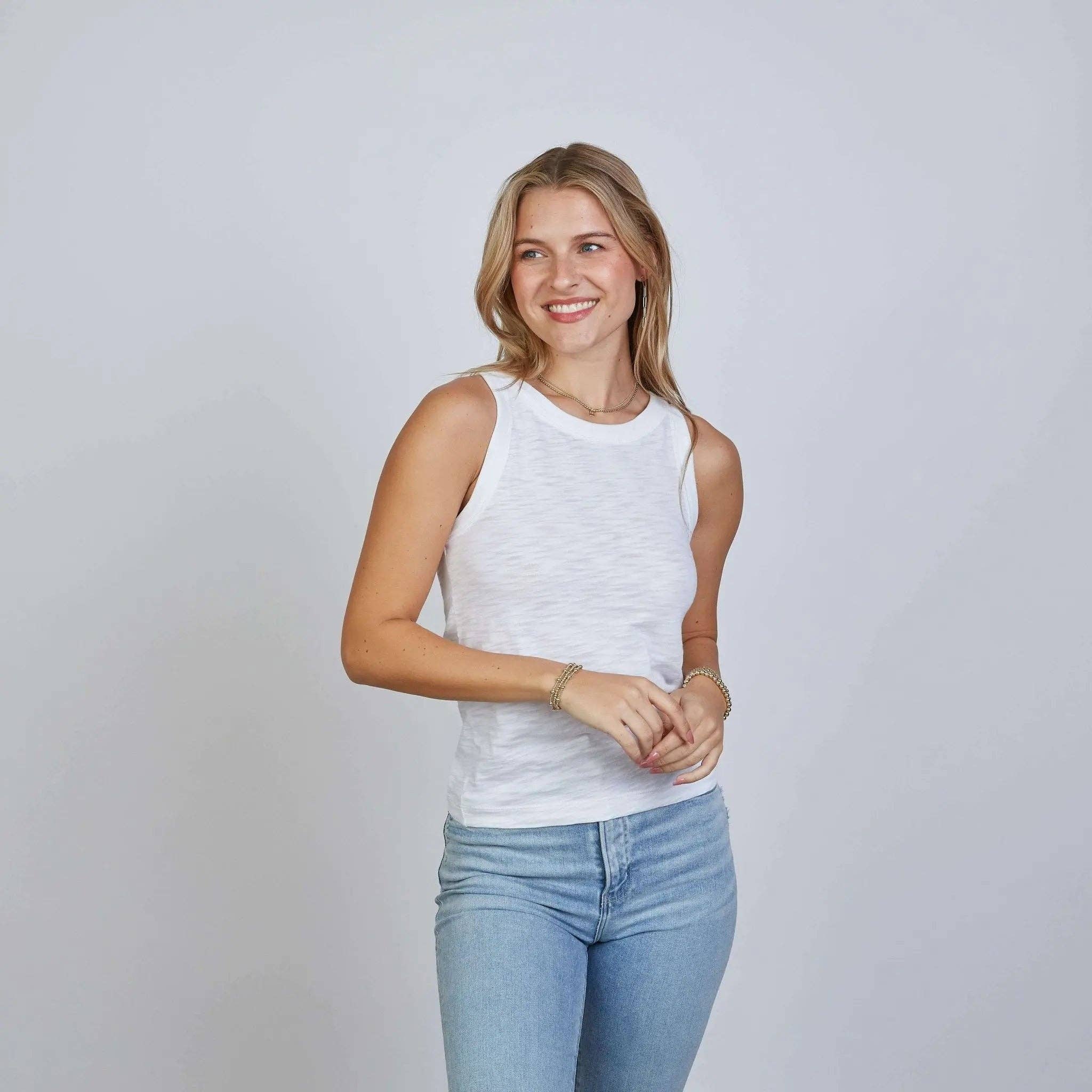 Everyday High Neck Cotton Tank in White