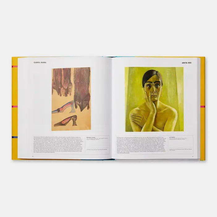 Open book showing art illustrations on a white background