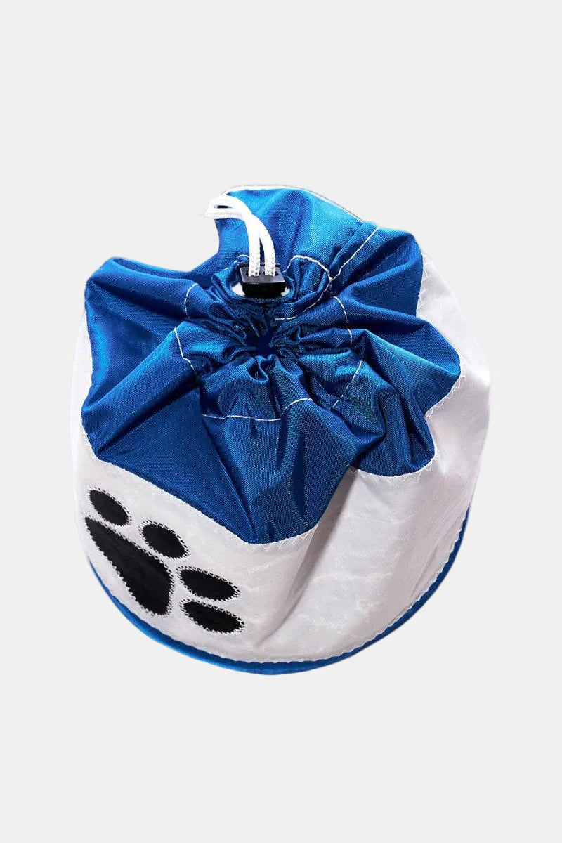 Blue drawstring bag on a white background