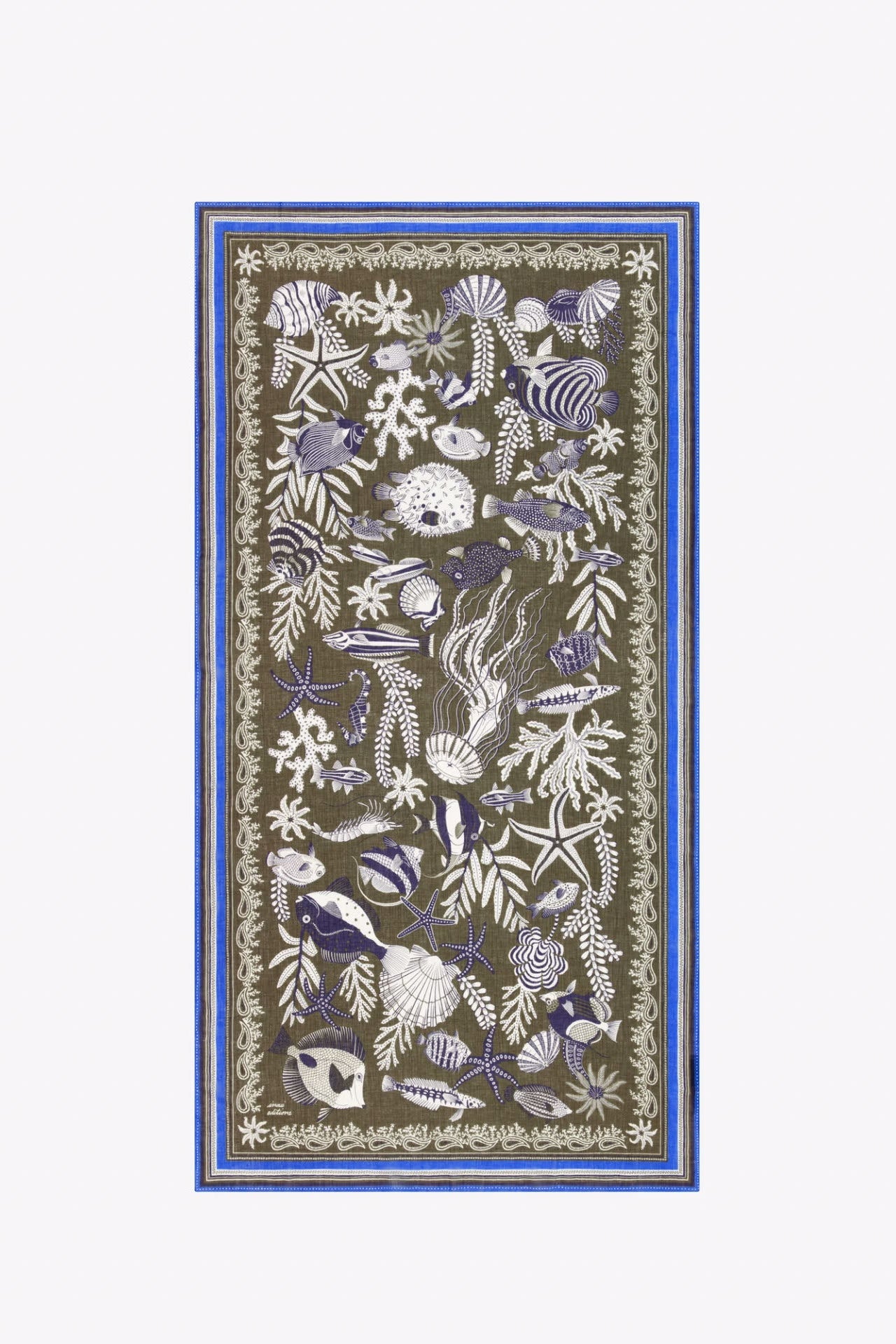 Decorative rug with marine life design on a white background